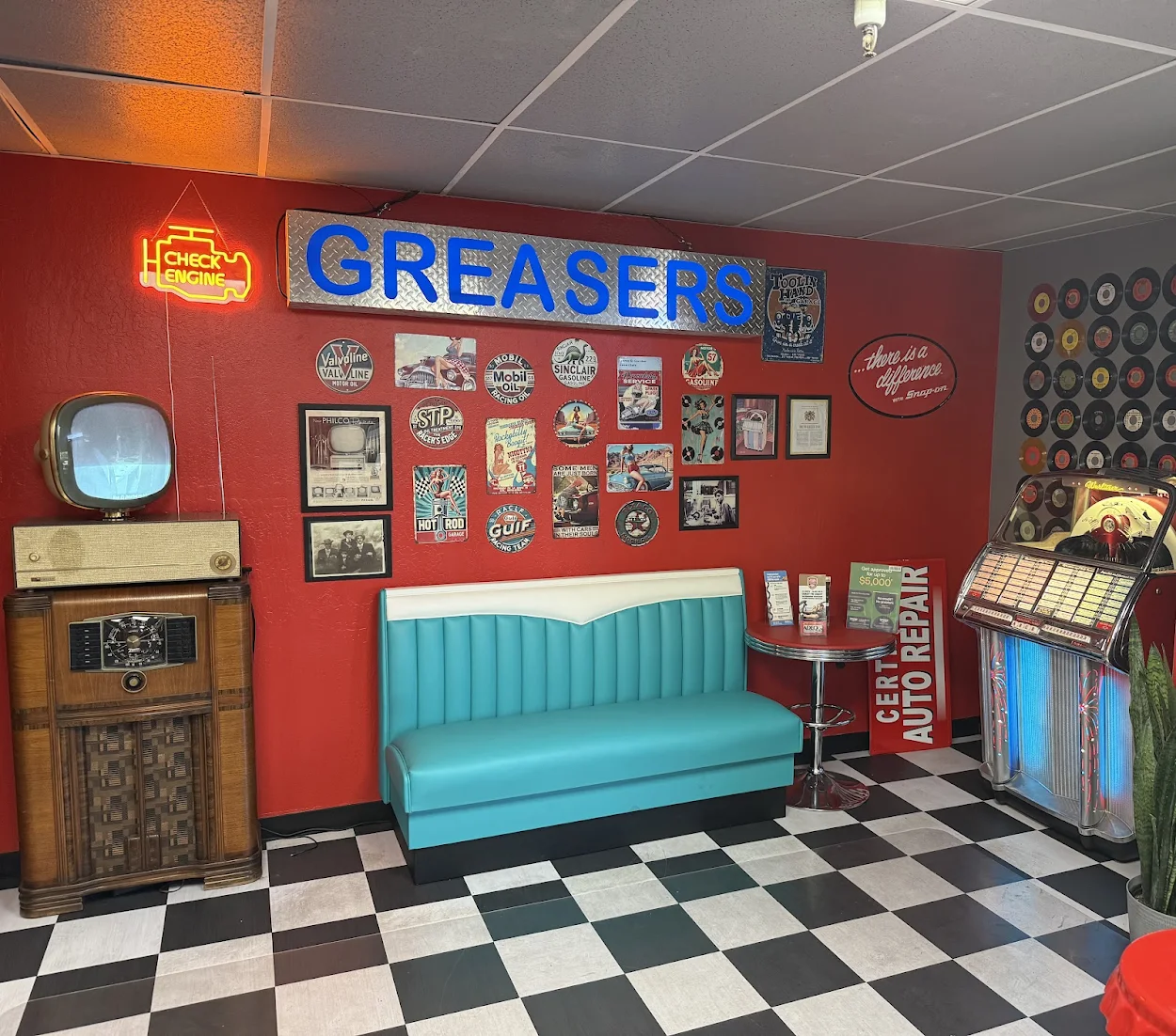 Customer lobby inside Greasers Automotive